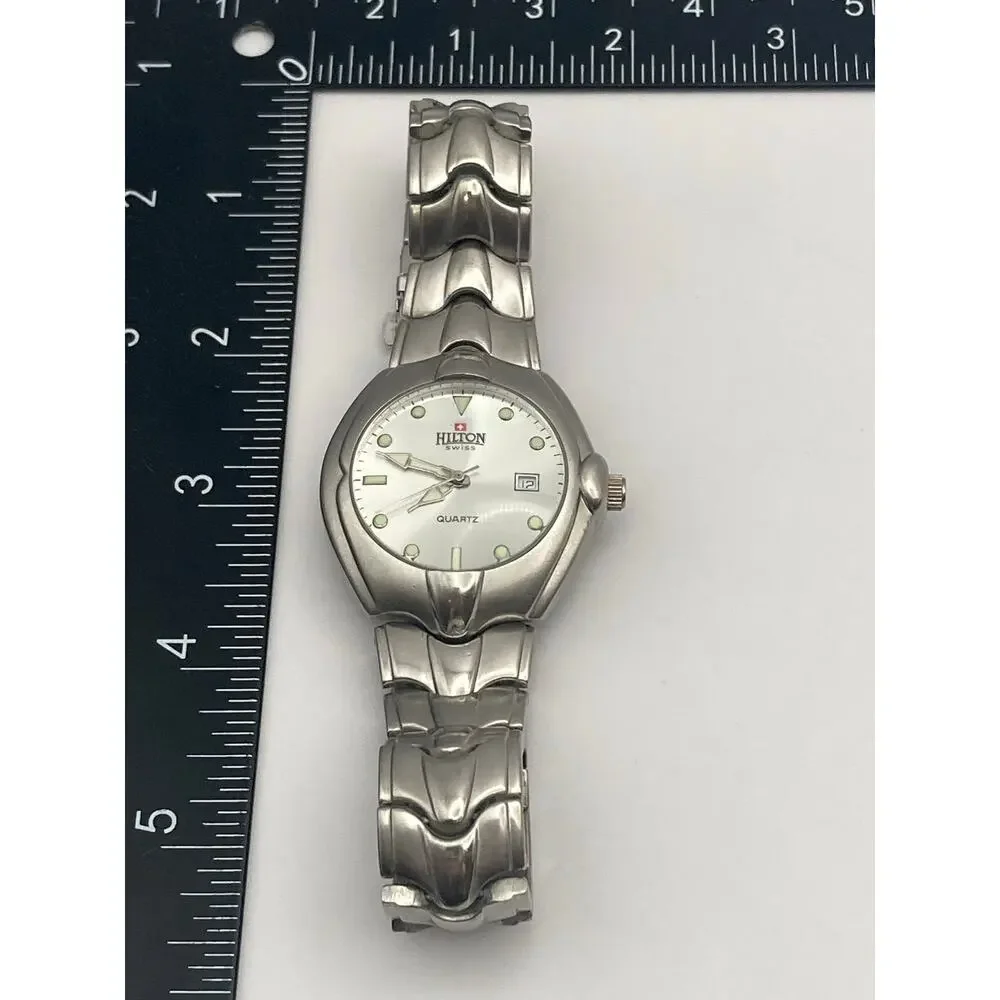Swiss Watch Hilton Men's 39mm - Stainless Steel - New Battery - Date -Wrist 7